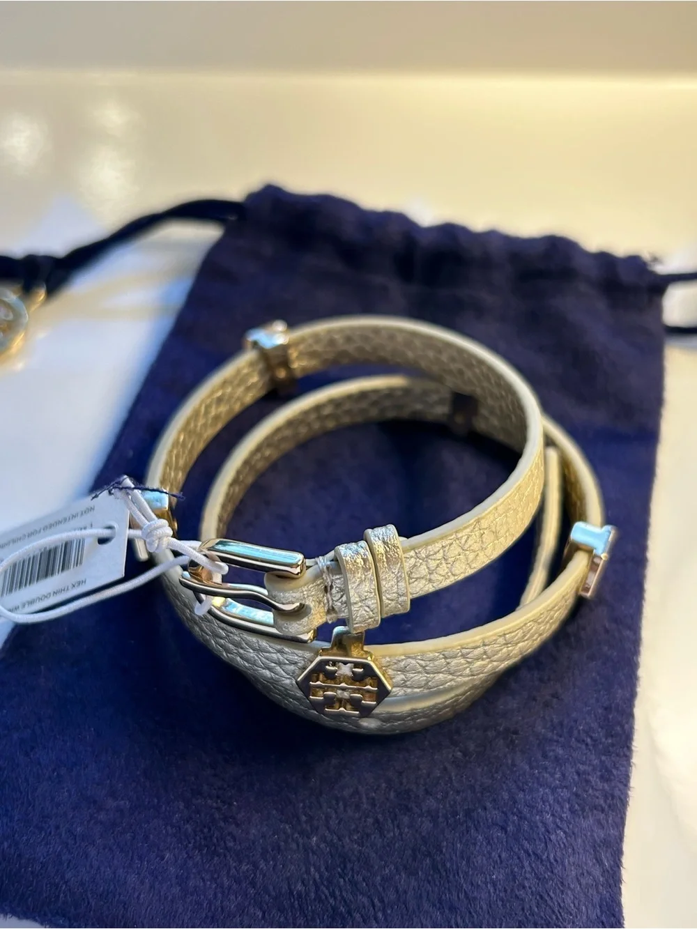 NWT Tory Burch Gold Metallic Hex Thin Double Wrap Bracelet